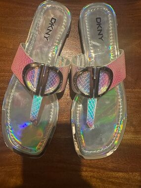 DKNY Iridescent Holographic Slide Sandals